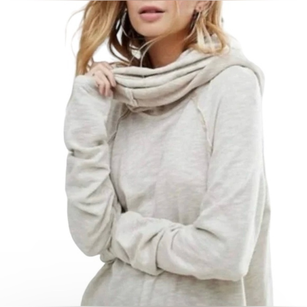 Free People Beach size XS/S Oversized Tan Cocoon cowlneck pullover long sleeve - Picture 13 of 13
